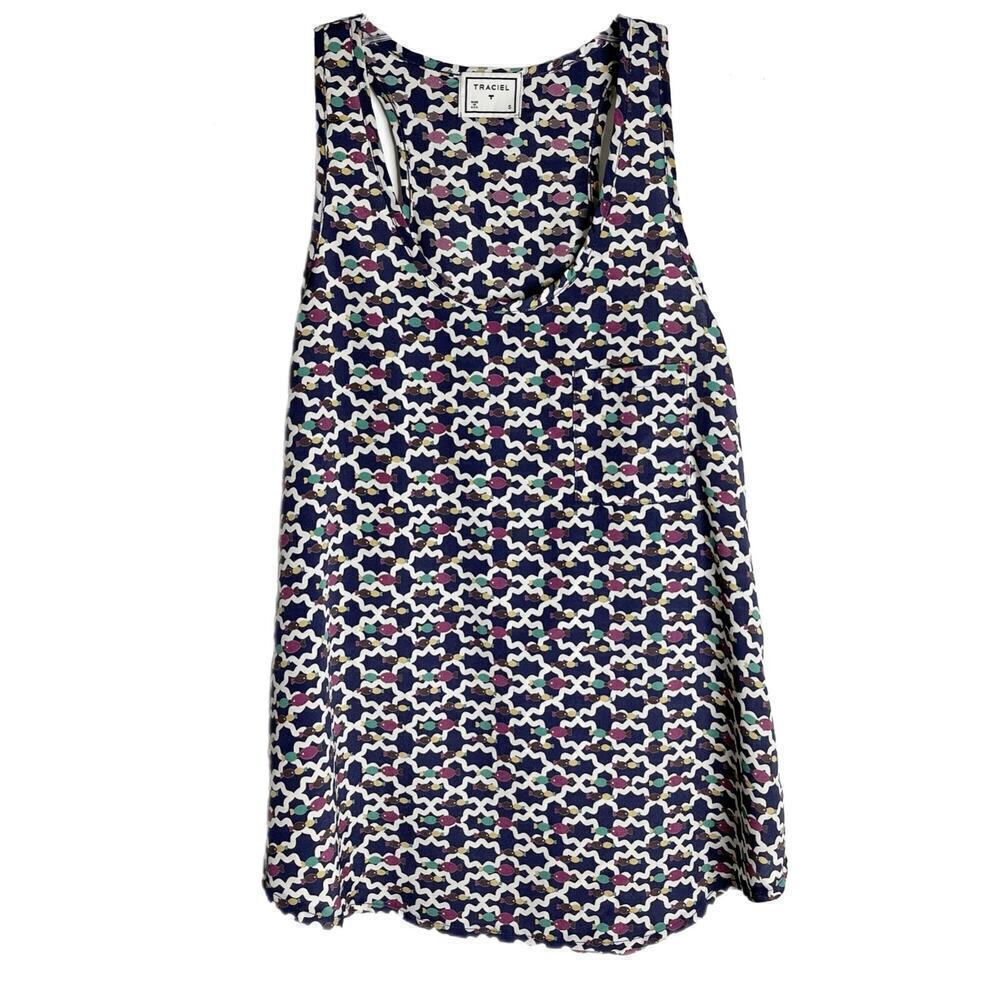 Traciel Women's Tank Top Size S Fish Print Navy Blue Purple Racerback Sleeveless